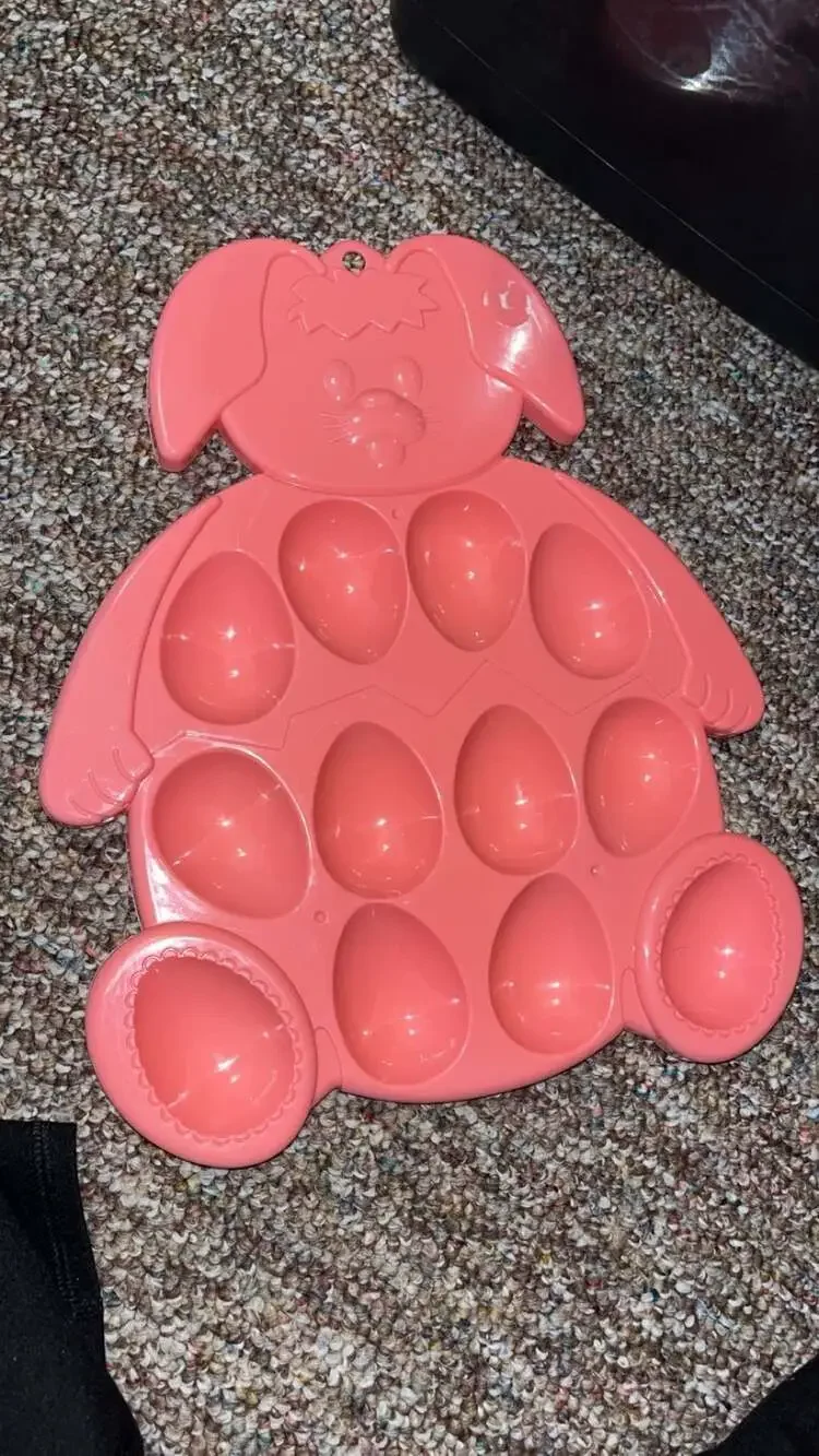 Vintage Pink Plastic Easter Bunny Deviled Egg Serving Tray